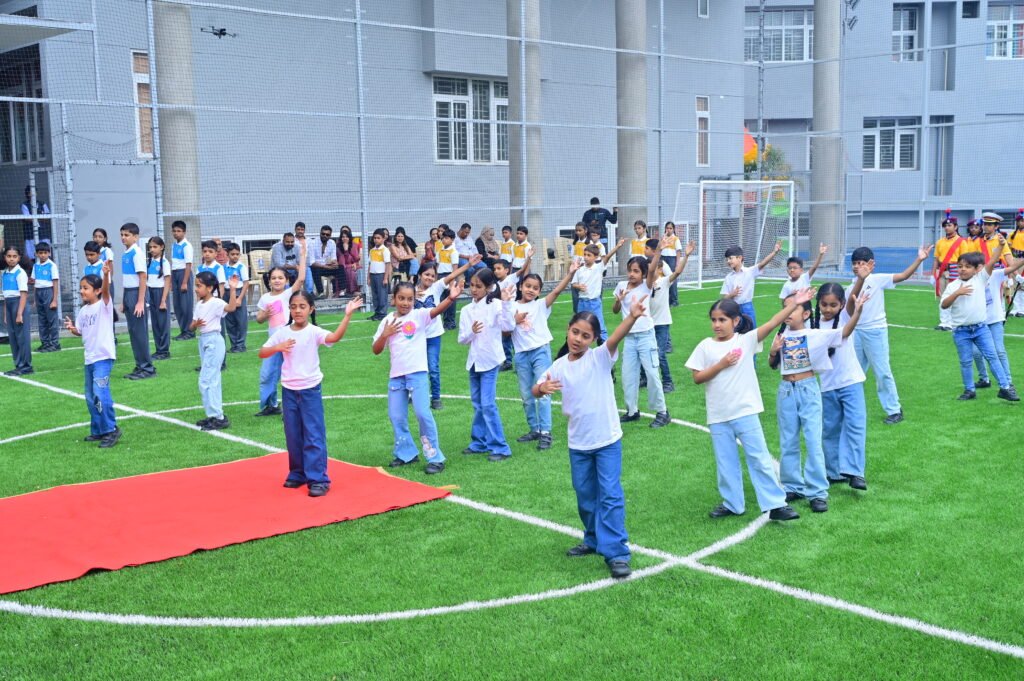 Students and teachers at ceremony
