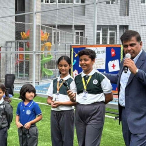 Students celebrating Doctor’s Day at Aikya World School
