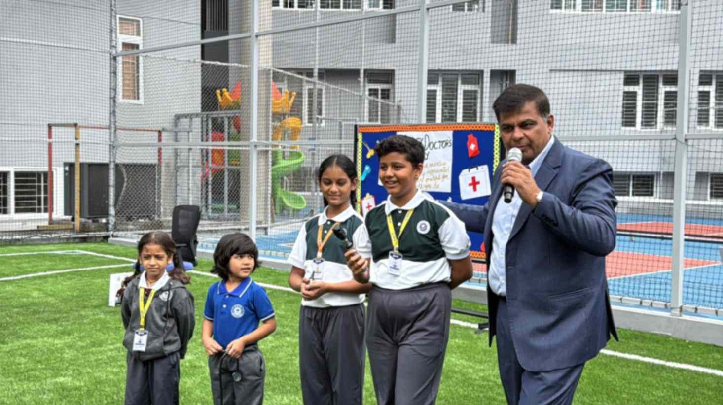 Students celebrating Doctor’s Day at Aikya World School